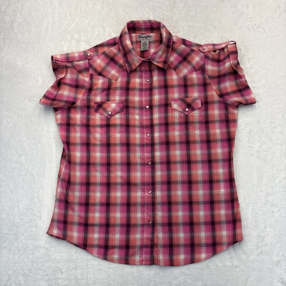 Wrangler Wrancher Plaid Pearl Snap Shirt Women's L Western Boho Cowgirl Style